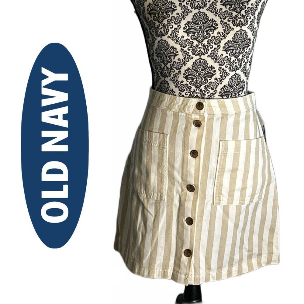 Old Navy Button‎ Front Striped Cotton Mini Skirt - Size 2